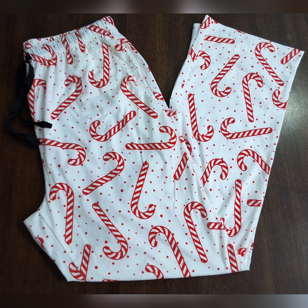 NEW Medium Women's Candy Cane Print Christmas Holiday Pajama Pants With Pockets